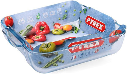 Square Glass Roasting Dish, Clear, Size: 21 X 21 Cm, Glass Square Roaster, Oven Baking Dish, Highly Thermal Resistant: Oven, Microwave & Dishwasher Safe, GD029