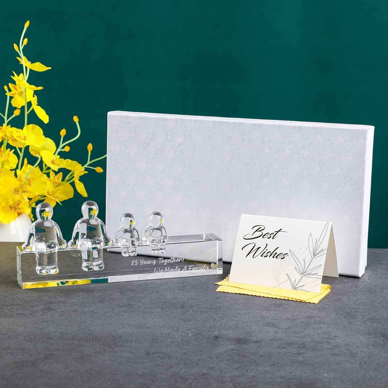 Crystal Silver 25Th Wedding Gifts on Anniversary for Her Wife, 25 Years Together We Made a Family Glass Ornament Keepsake for Parents (2 Children)