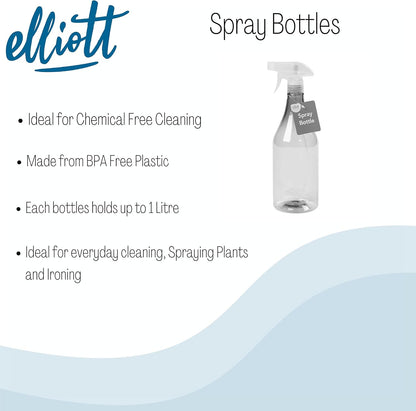 Plastic 1 Litre Spray Bottle with Adjustable Trigger Action for Misting and Full Spray Modes, Ideal for Home Cleaning Including Windows and Creating DIY Cleaning Solutions