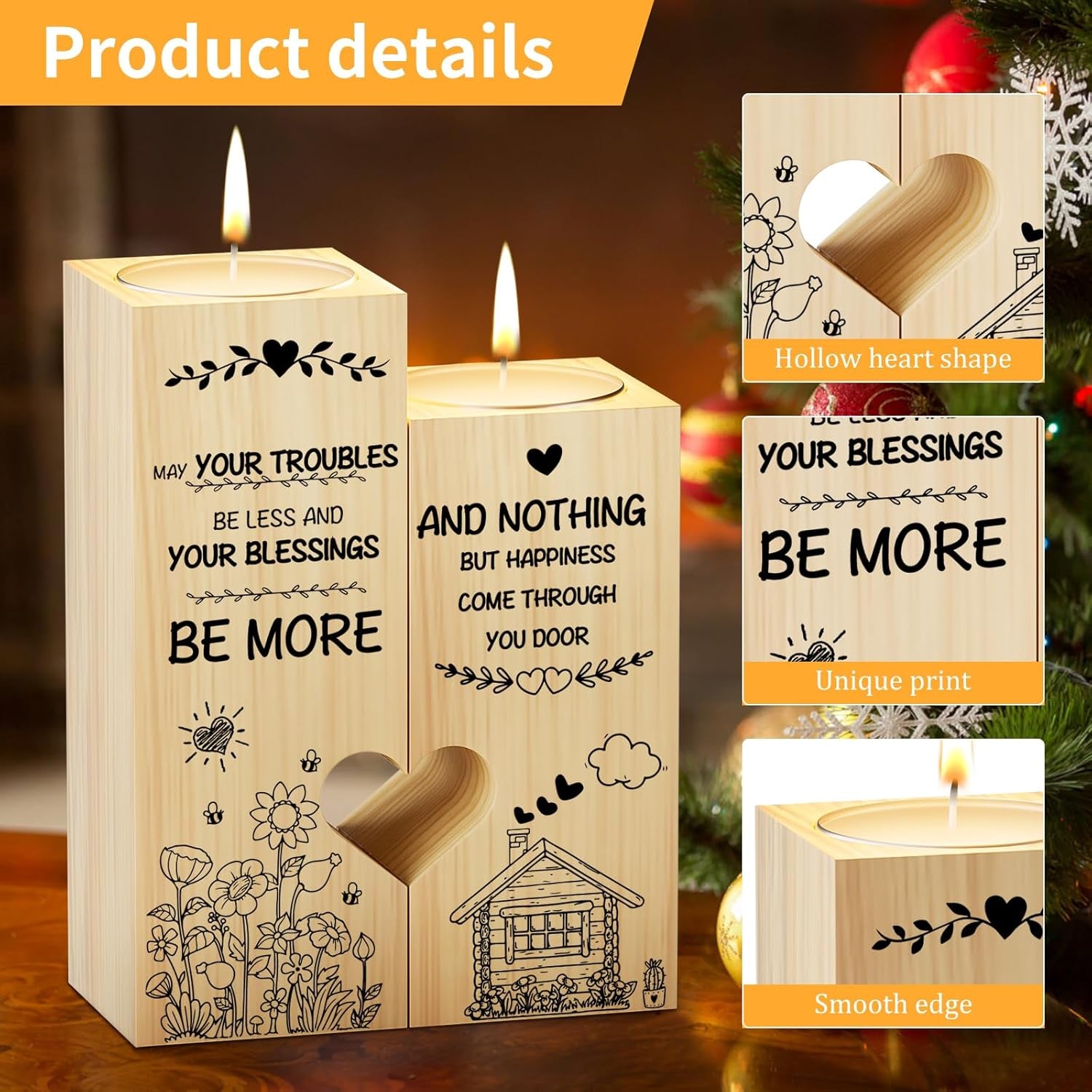 New Home Gifts, Wooden Heart Shaped Candle Holder Housewarming Gift for New Home,Warm Engraved Moving in Gift, House Warming Gift for Couple Friends Family