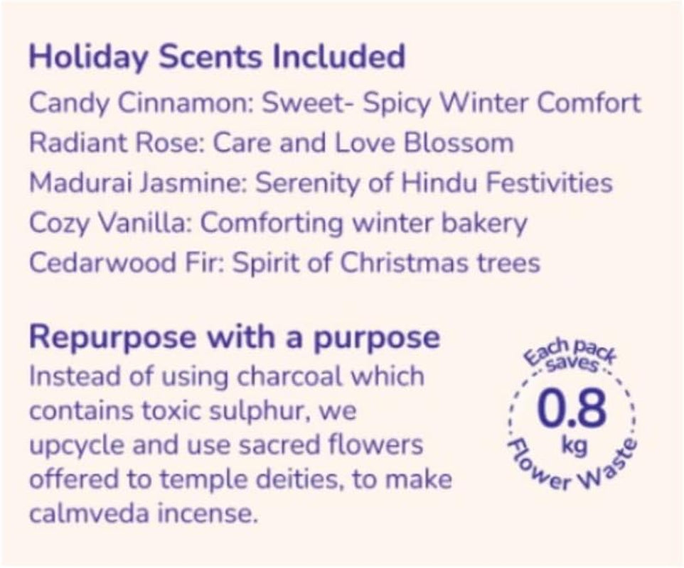 Happy Home Incense Sticks Multipack- (5 Variants) Charcoal Free, Made from Upcycled Flowers | Insense Cozy Warm Sticks like Vanilla Cake, Balsam Cedar, Rose & Cinnamon | Perfect Incense Gift Set
