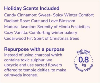 Happy Home Incense Sticks Multipack- (5 Variants) Charcoal Free, Made from Upcycled Flowers | Insense Cozy Warm Sticks like Vanilla Cake, Balsam Cedar, Rose & Cinnamon | Perfect Incense Gift Set