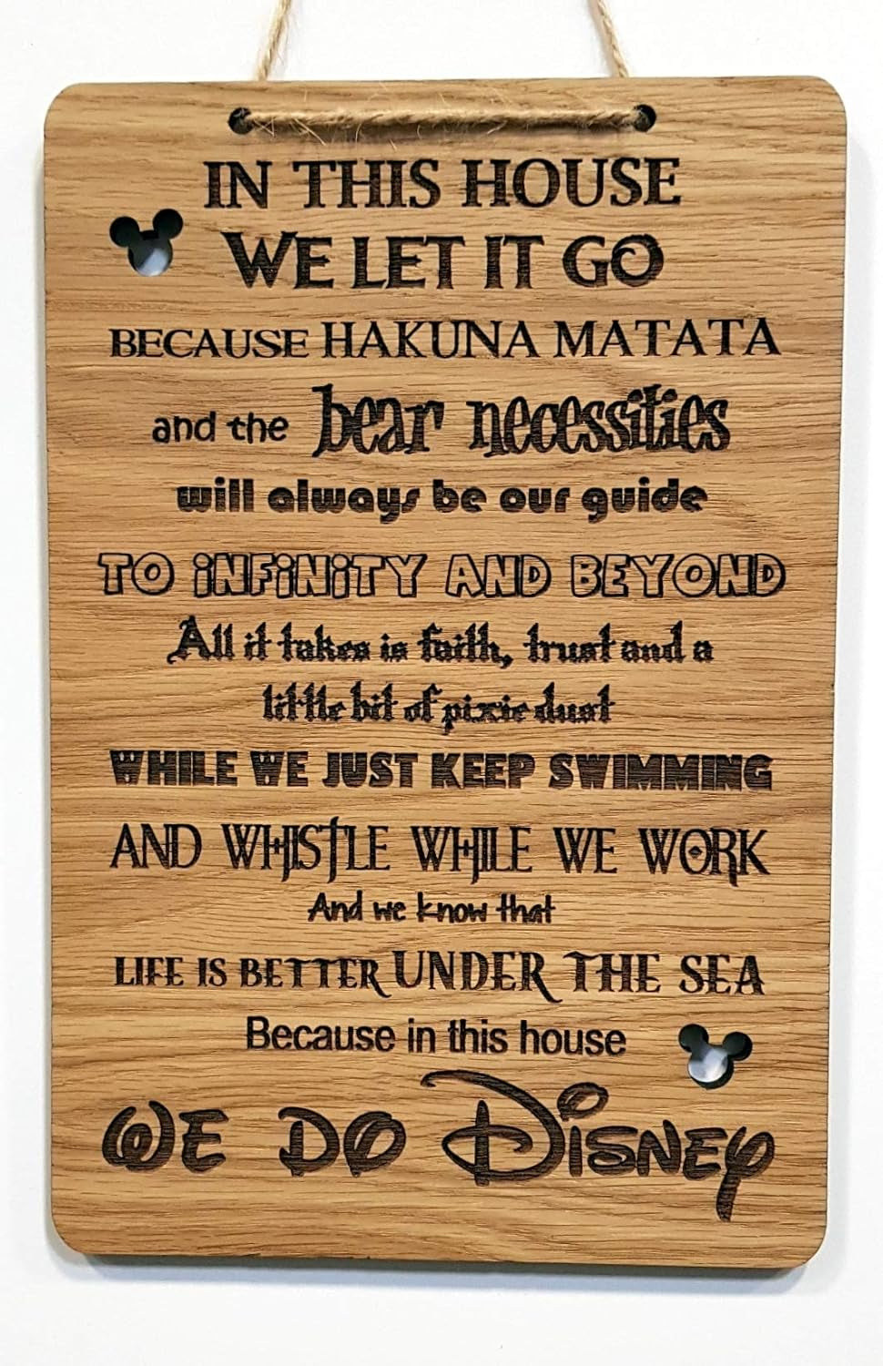 in This House We Do Disney Quote Wall Sign Hanging Rustic Wooden House Shabby Chic Room Plaque Childrens Kids Gift Laser Engraved Hand Made