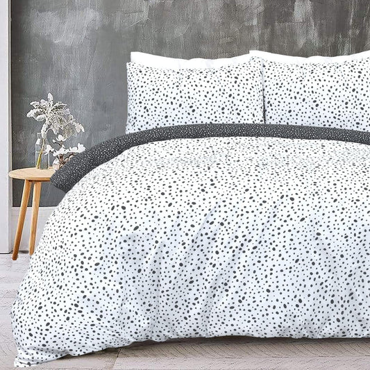 Polka Dots Reversible Black White Mono Duvet Cover Quilt Pillow Cases Bedding Set Soft Easy Care - Double (200Cm X 200Cm)
