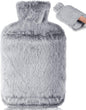 Hot Water Bottle with Luxury Cosy Faux Fur Cover,2L Leakproof Large Hot Water Bag for Neck,Shoulder,Hand Feet Warmer,Ideal for Women,Men(Grey)