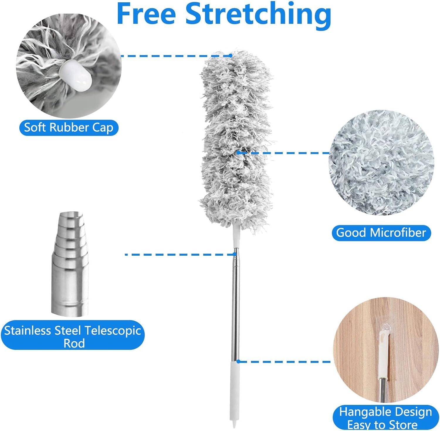 Extendable Microfiber Duster Duster with 108" Telescoping Extension Pole No Scratch to Ceiling Washable Hand Duster for Cleaning High Ceiling Fans Blinds Cobweb Cars