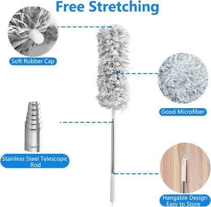 Extendable Microfiber Duster Duster with 108" Telescoping Extension Pole No Scratch to Ceiling Washable Hand Duster for Cleaning High Ceiling Fans Blinds Cobweb Cars