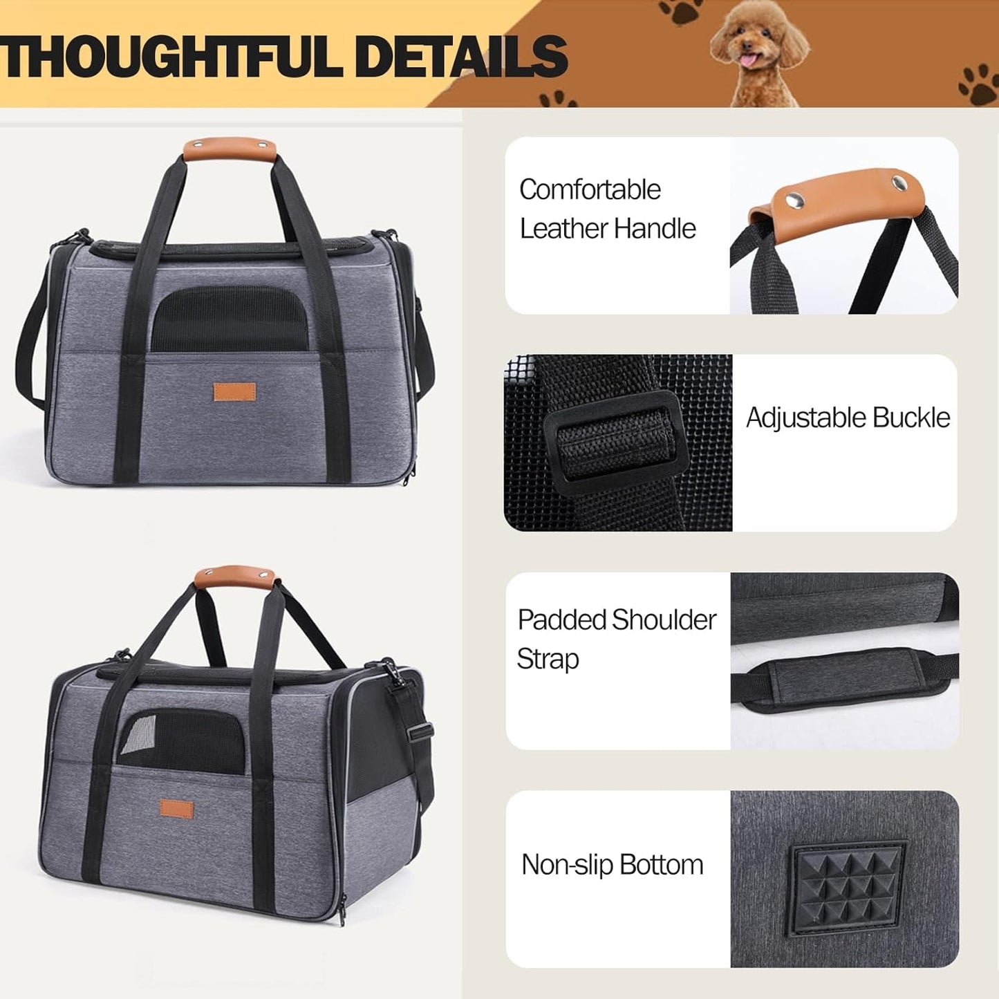 Premium Pet Carrier Travel Bag Foldable Lightweight Cat Carrier Bag Top Opening Dog Carrier Bags with Handles Portable Puppy Carrier with Removable Mat Dog Carry Bag Pet Carriers for Cats and Dogs M