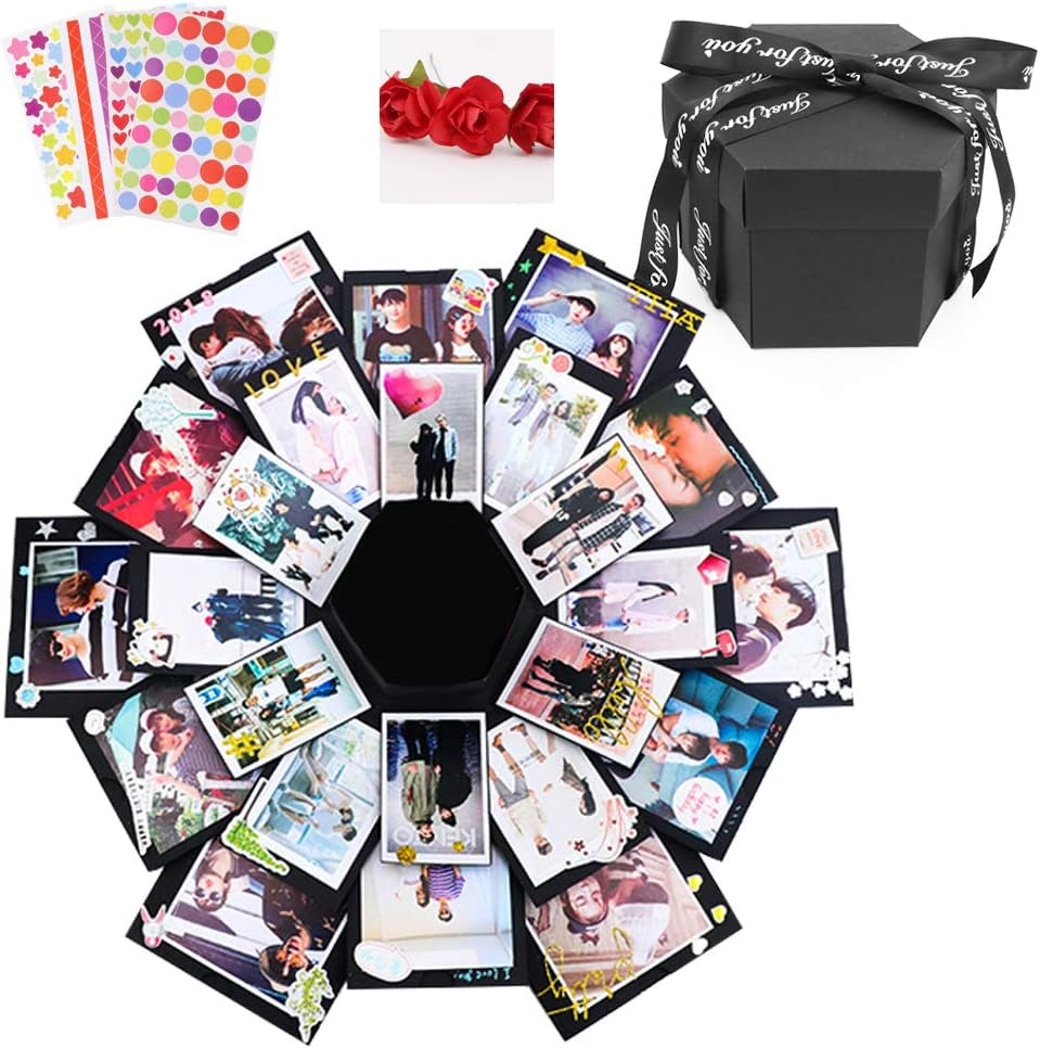 Dawa Black Explosion Box,Creative Handmade DIY Photo Album Scrapbooking Gift Box for Christmas Birthday Anniversary Valentine Wedding Mother'S Day
