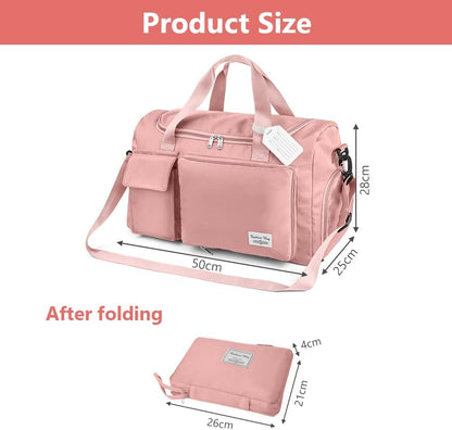 Duffel Bag, Foldable Overnight Weekend Bags for Women, Lightweight Hospital Bag with Wet and Dry Separation Bag, Large Holdall/Cabin/Gym Bag for Sports and Travel - Pink