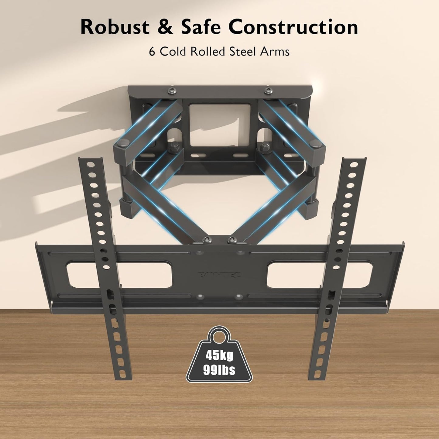 TV Wall Mount for 23-70 Inch LED LCD, Swivels Tilts Extends Double Arm Full Motion TV Wall Bracket Holds up to 45Kg, Includes HDMI Cable, Spirit Level, Max VESA 400X400Mm
