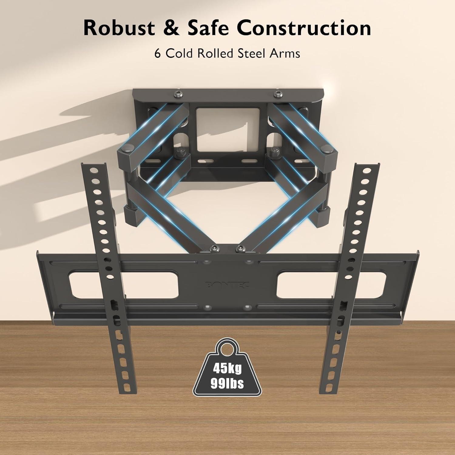 TV Wall Mount for 23-70 Inch LED LCD, Swivels Tilts Extends Double Arm Full Motion TV Wall Bracket Holds up to 45Kg, Includes HDMI Cable, Spirit Level, Max VESA 400X400Mm