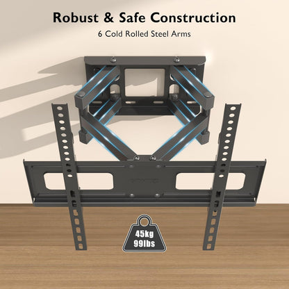 TV Wall Mount for 23-70 Inch LED LCD, Swivels Tilts Extends Double Arm Full Motion TV Wall Bracket Holds up to 45Kg, Includes HDMI Cable, Spirit Level, Max VESA 400X400Mm