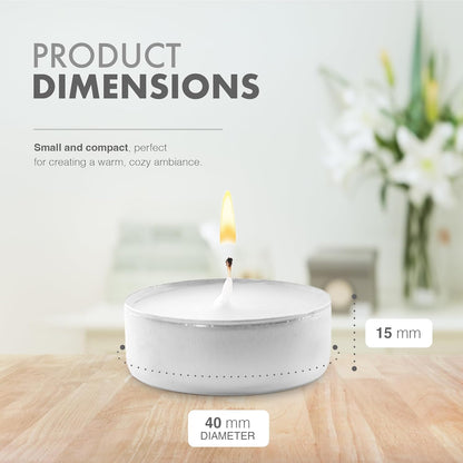 Unscented Tea Lights White - 50 Pack - Long-Lasting 8 Hour Burn Time - Smoke-Free Bright Flame - Ideal for Weddings, Events, Aromatherapy, Home Décor, and Emergency Use - Premium Quality