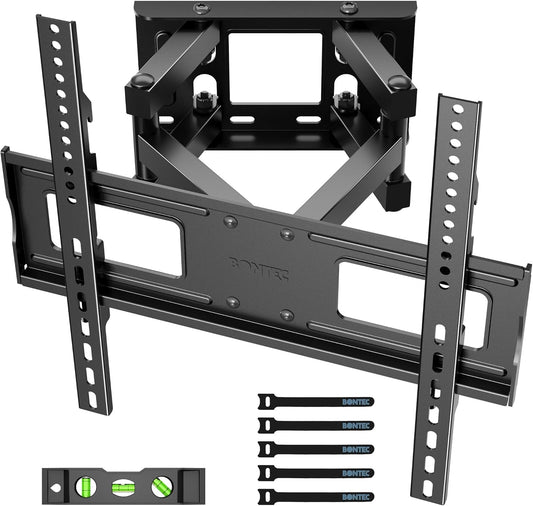 TV Wall Mount for 23-70 Inch LED LCD, Swivels Tilts Extends Double Arm Full Motion TV Wall Bracket Holds up to 45Kg, Includes HDMI Cable, Spirit Level, Max VESA 400X400Mm