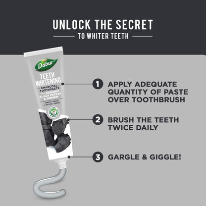 Charcoal Organic Toothpaste - 100Ml | for Teeth Whitening, Brighter Smile & Healthy Gums | Natural Oral Care with Blend of Black Pepper & Ginger Extracts