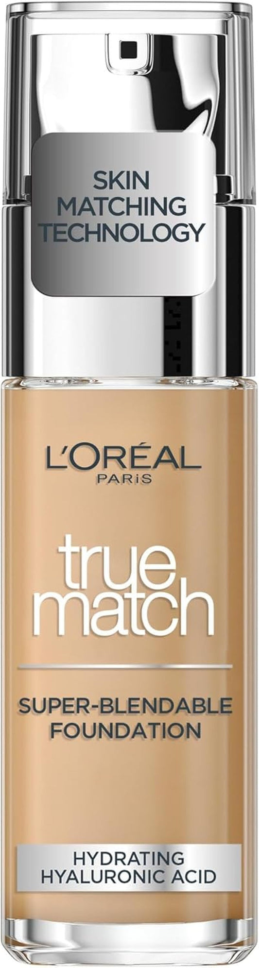 True Match Liquid Foundation, Skincare Infused with Hyaluronic Acid, SPF 16, Available in 40 Shades, 3N Creamy Beige, 30 Ml