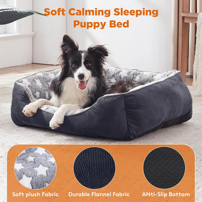 Medium Dog Bed Washable(64X53Cm), Super Soft Cosy Dog Beds Grey Pet Bed, Premium Grey Rectangle Puppy Bed for Small Medium Large Dogs, Ideal for Labrador, Chihuahua, Springer Spaniel, Etc
