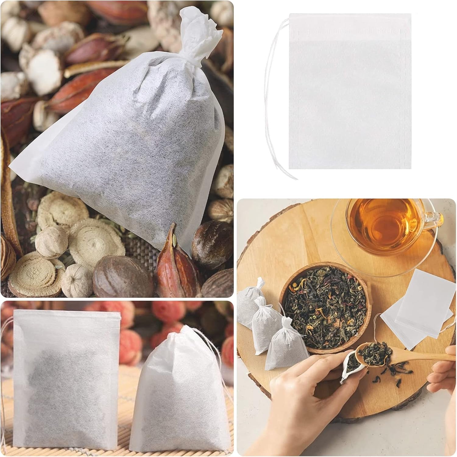 100PCS Disposable Tea Filter Bags,  Empty with Drawstring, for Loose, Muslin Bag (6 X 8 Cm) (100PCS)