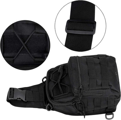 Canvas Sling Bag for Men Small MOLLE Chest Sling Backpack Mens One Strap Messenger Bag Water-Resistant Handbag Outdoor Sports Travel Crossbody Shoulder Pack Bag Daypack for Travelling Cycling Hiking