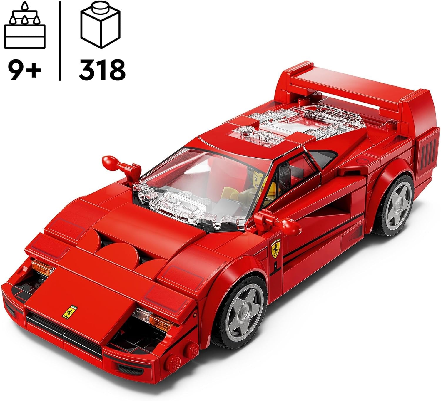 Speed Champions Ferrari F40 Supercar Buildable Vehicle, Toy Model Car for 9 plus Year Old Boys and Girls, with Driver Minifigure, Kids' Bedroom Decoration, Gift Idea 76934