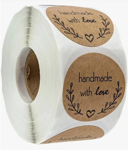 ™ Roll of 500 X Handmade with Love Heart Stickers Labels Gifts Crafts Presents Home Made Gifts (2.5Cm) 25Mm (500 Stickers)
