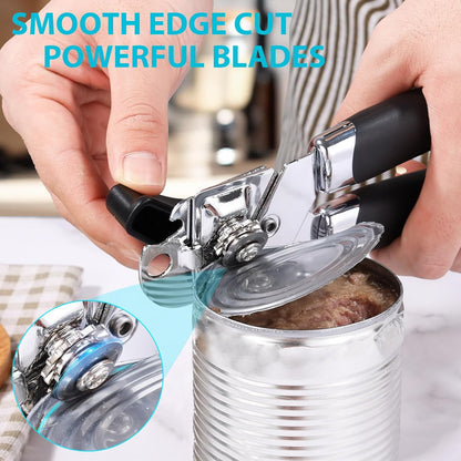 Tin Opener,  3-In-1Can Opener Handheld Heavy Duty Stainless Steel Can Openers with Multifunctional Bottle Opener, Black