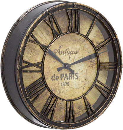 20Cm Wall Clock Antique Effect Distressed round Clock | Antique De Paris Wall Mounted Clock | Vintage Style Wall Clock