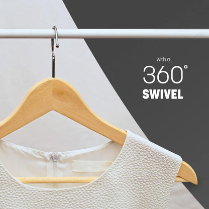 Strong Wooden Coat Hangers with 360 Degree Rotatory Hook & round Trouser Bar & Shoulder Notches - Durable Wardrobe Space Saver - Suitable for Coat, Jacket, Suit, Jumper (20 Pack)