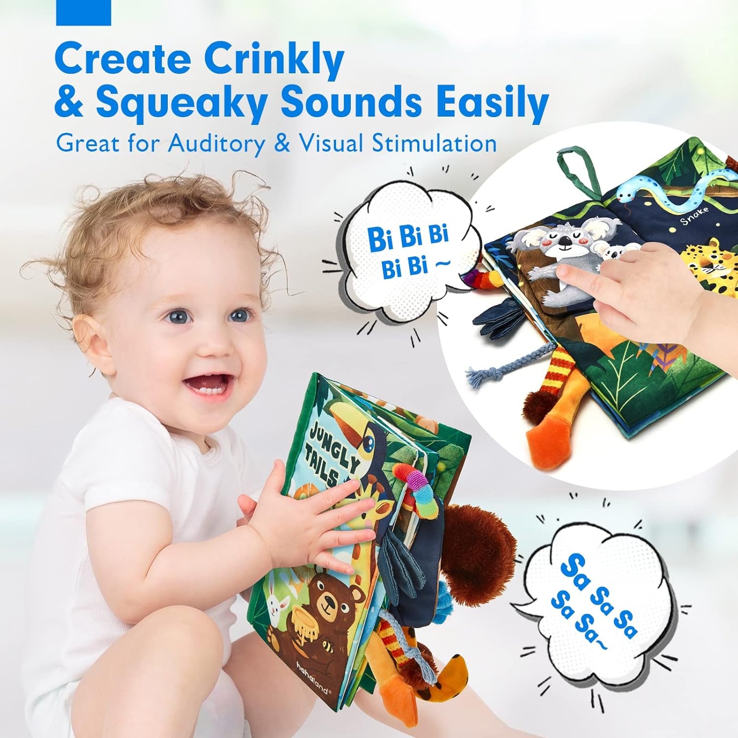 Baby Book Baby Toys Jungle Tails Sensory Books for Babies Touch and Feel Soft Books, Crinkle Paper Baby Essentials for Newborn Infants Toys, Newborn Gifts for 0 3 6 12 Months Boys Girls