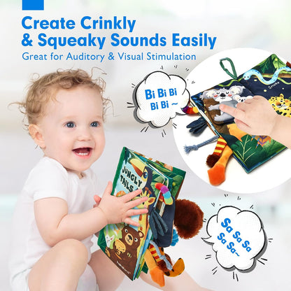 Baby Book Baby Toys Jungle Tails Sensory Books for Babies Touch and Feel Soft Books, Crinkle Paper Baby Essentials for Newborn Infants Toys, Newborn Gifts for 0 3 6 12 Months Boys Girls
