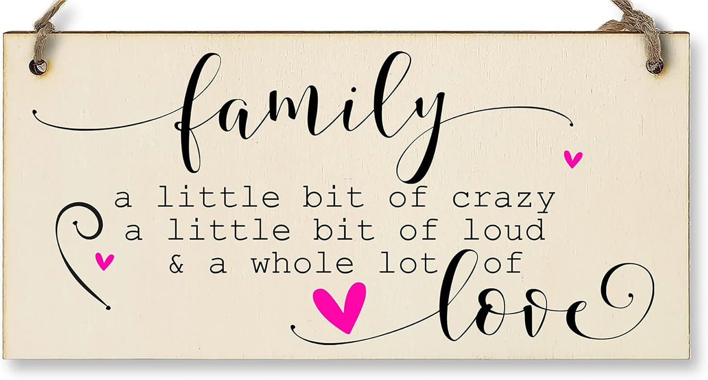 Handmade Wooden Hanging Wall Plaque Family a Little Bit Crazy Loud Love Decorative Sentimental Sign Gift Family