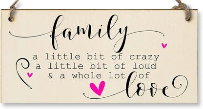 Handmade Wooden Hanging Wall Plaque Family a Little Bit Crazy Loud Love Decorative Sentimental Sign Gift Family