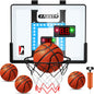 Indoor Basketball Hoop for Kids, over the Door Basketball Hoop with LED Cheering, Anti-Impact, 2 Game Mode& Mute Mode, Mini Door Room Basketball Toy Gift with 4 Ball for 5 6 7 8 9 10 11 12 Old Boys