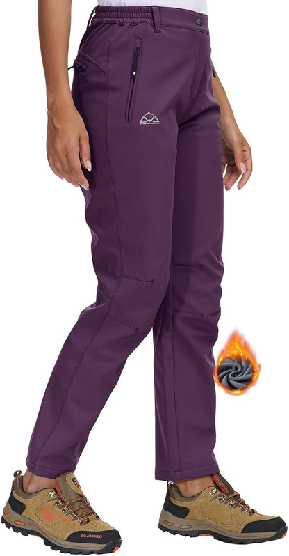 Womens Fleece Lined Thermal Snow Ski Trousers Outdoor Waterproof Hiking Walking Work Trousers Winter Sports Pants