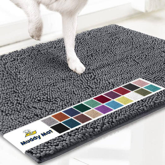 AS-SEEN-ON-TV Highly Absorbent Microfiber Door Mat and Pet Rug, Non Slip Thick Washable Area and Bath Mat Soft Chenille for Kitchen Bathroom Bedroom Indoor and Outdoor - Grey Medium 30"X19"