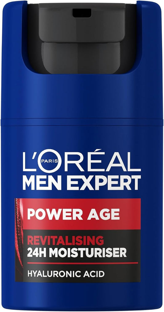 NEW  Men Expert Power Age Moisturiser, Hydrating & Revitalising Hyaluronic Acid Moisturiser for Men, Designed for Ageing, Dry & Dull Skin 50Ml