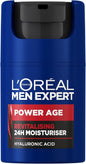 NEW  Men Expert Power Age Moisturiser, Hydrating & Revitalising Hyaluronic Acid Moisturiser for Men, Designed for Ageing, Dry & Dull Skin 50Ml