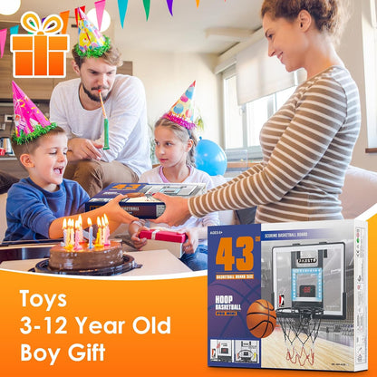 Indoor Basketball Hoop for Kids, over the Door Basketball Hoop with LED Cheering, Anti-Impact, 2 Game Mode& Mute Mode, Mini Door Room Basketball Toy Gift with 4 Ball for 5 6 7 8 9 10 11 12 Old Boys