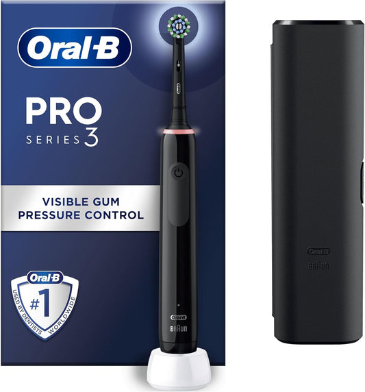Pro 3 Electric Toothbrushes for Adults, Gifts for Women / Men, 1 Cross Action Toothbrush Head & Travel Case, 3 Modes with Teeth Whitening, 2 Pin UK Plug, 3500, Black, Oral B