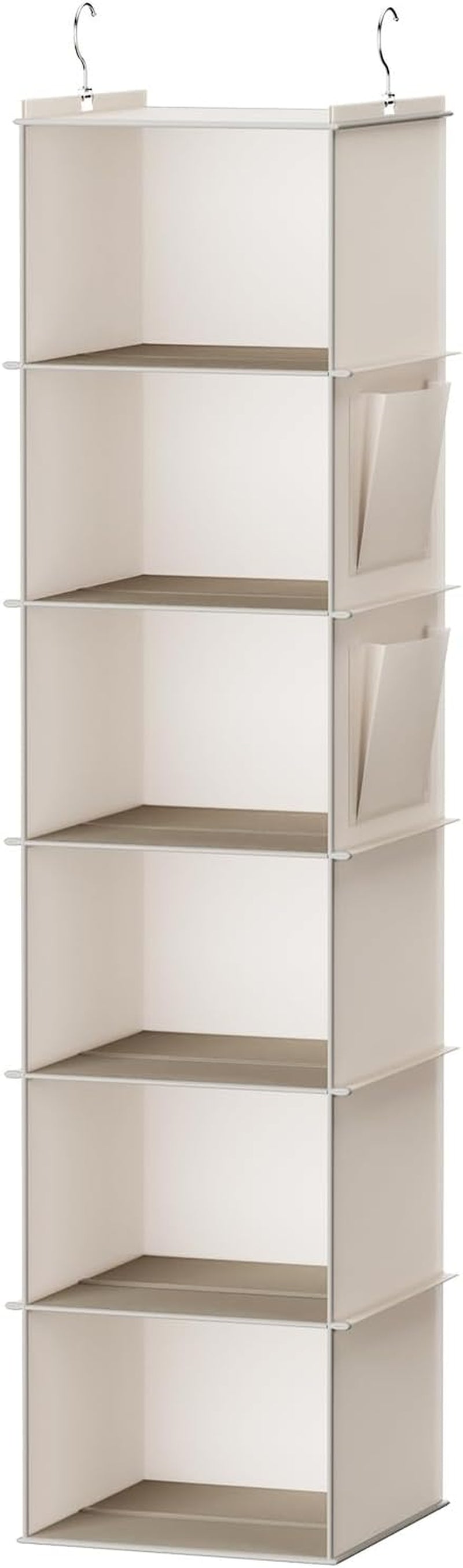 Hanging Closet Organizers 6 Shelves Wardrobe Storage Hanging Shelves with Side Pockets Clothes Organizer Bedroom Storage Beige