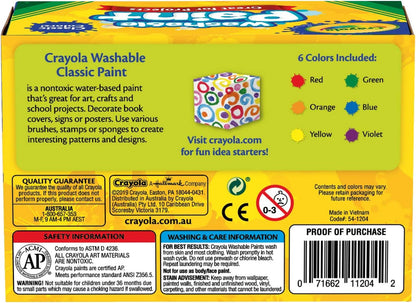 Washable Paints - Assorted Colours (Pack of 6) | Perfect for Any Arts & Crafts Needs - Easily Washable | Ideal for Kids Aged 3+ Packaging May Vary