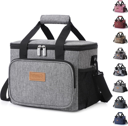 15L (24 Cans) Insulated Lunch Bag, Cooler Bag for Lunch/Work/School/Beach/Picnic (Grey)
