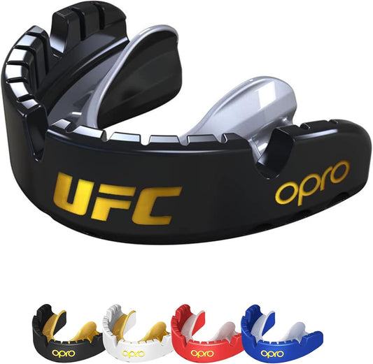 UFC Gold Level Gum Shield for Braces – Mouldable Mouth Guard with Superior Comfort & Multi-Layer Protection for Boxing, Rugby, Hockey, MMA, BJJ, & Lacrosse – with Mouthguard Case (Black/Silver)
