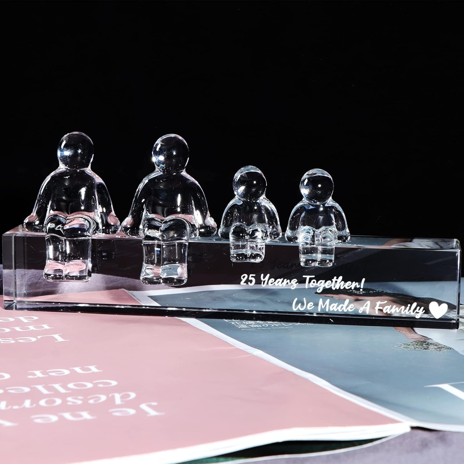 Crystal Silver 25Th Wedding Gifts on Anniversary for Her Wife, 25 Years Together We Made a Family Glass Ornament Keepsake for Parents (2 Children)