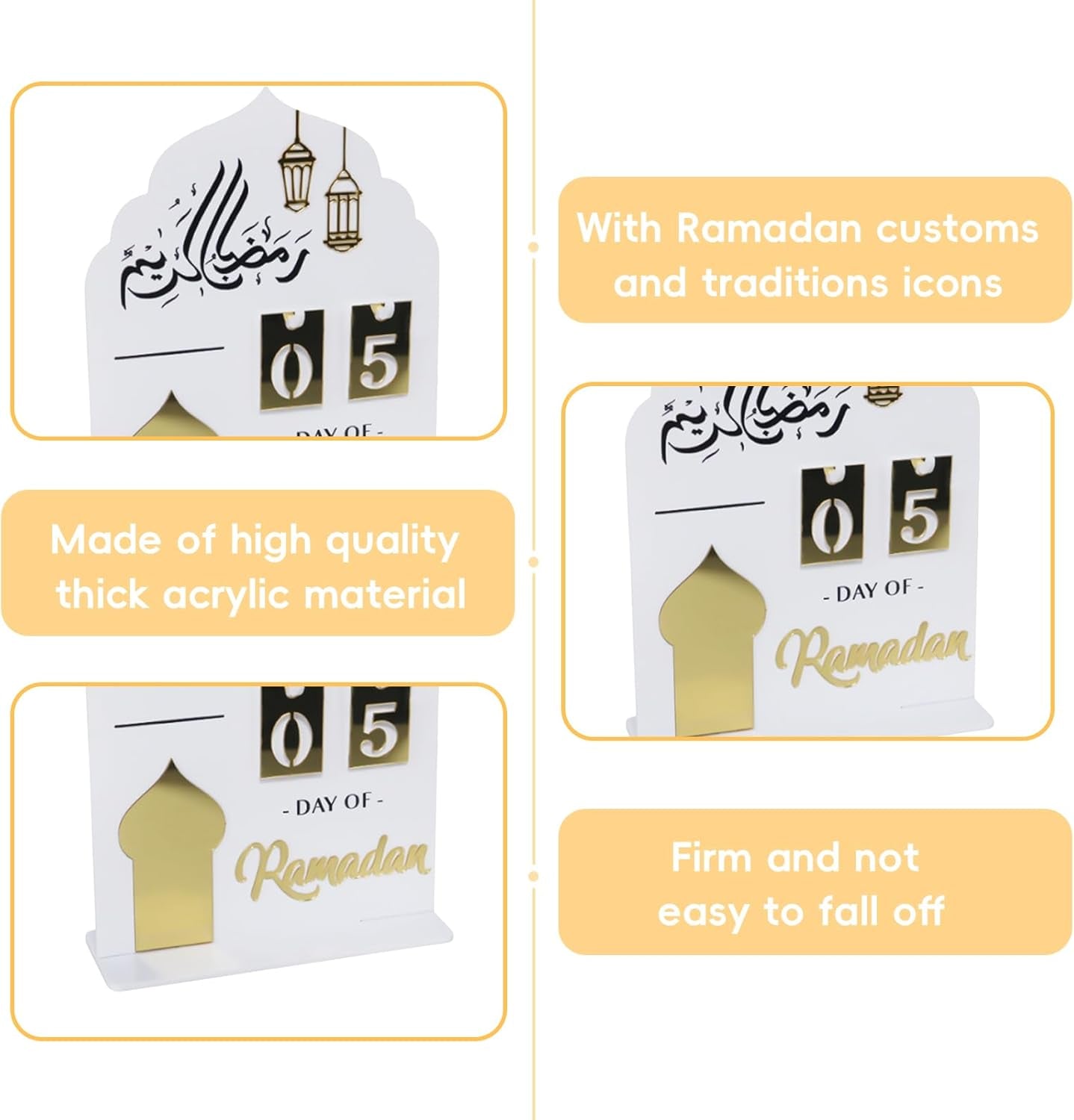 Ramadan Advent Calendar, Acrylic Ramadan Calendar, 30 Days Countdown Calendar Ramadan Calendar, for DIY Eid Decorations, Home and Party Gifts, Exquisite Ramadan Ornament
