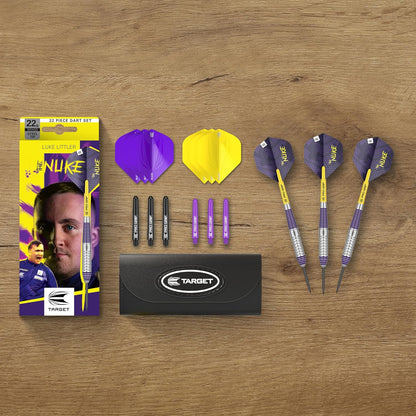 Darts Luke Littler Brass Steel Tip Darts Set – 22G Steel Tip Dart, the Nuke Player Edition Dart Set, Dart Accessories