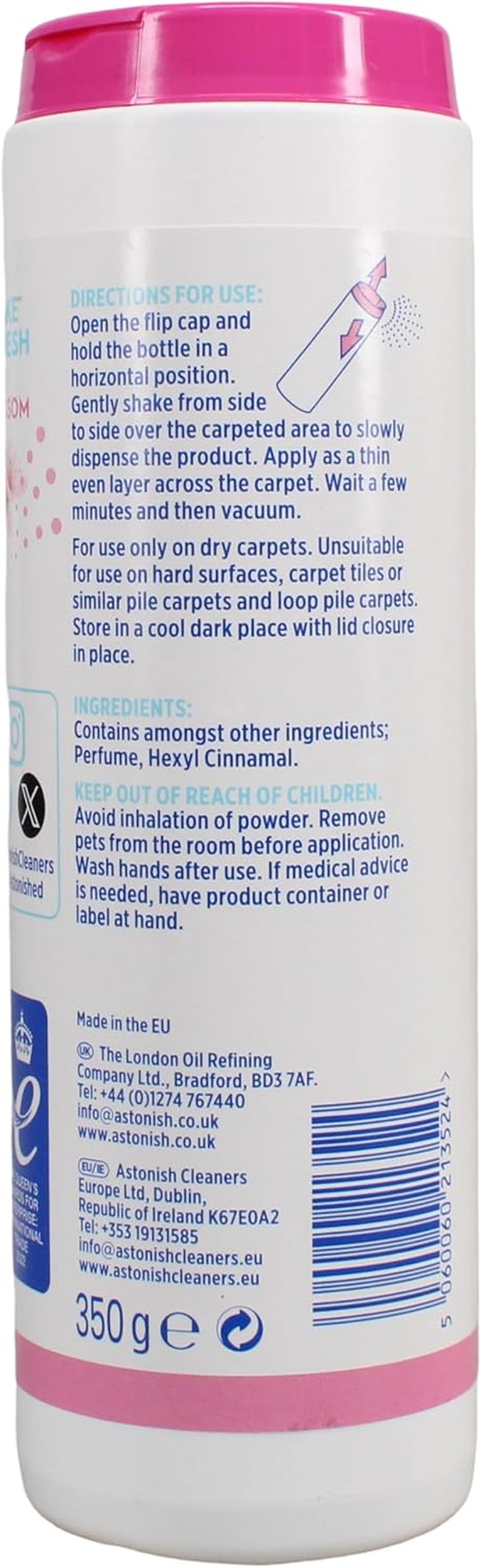 Shake & Fresh Carpet Freshener, Eliminates Odours, Pink Blossom, 350G