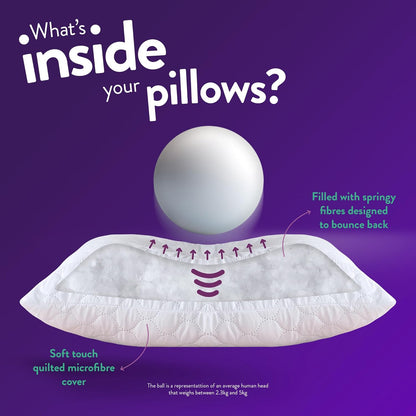 Hotel Quality Pillows 4 Pack - Bouncy Firm Support Side Sleeper Pillow for Neck, Back & Shoulder Pain Relief - Comfy, Soft Touch Quilted Cover, Hypoallergenic, Made in the UK (48 X 74Cm)
