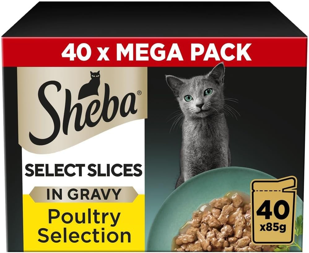 Select Slices Poultry Adult Wet Cat Food Pouches 40 X 85 G, 40 Gravy Pouches, Bulk Cat Food Megapack